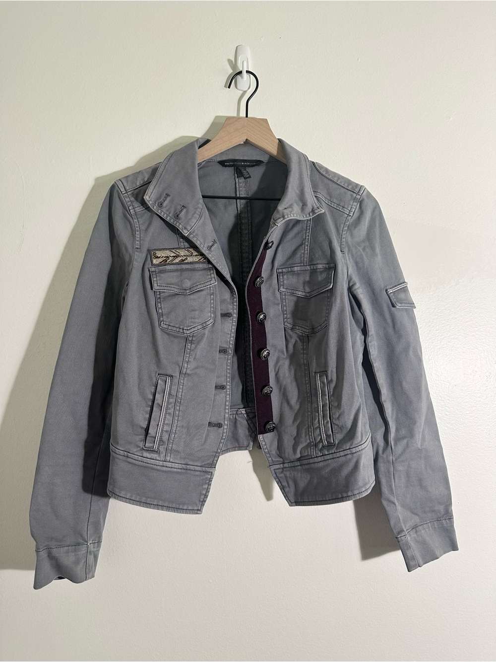 White House Black Market Gray Women's Jean Jacket with Button Front